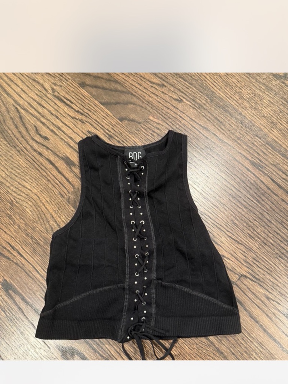 BDG Black Ribbed Lace-Up Crop Tank